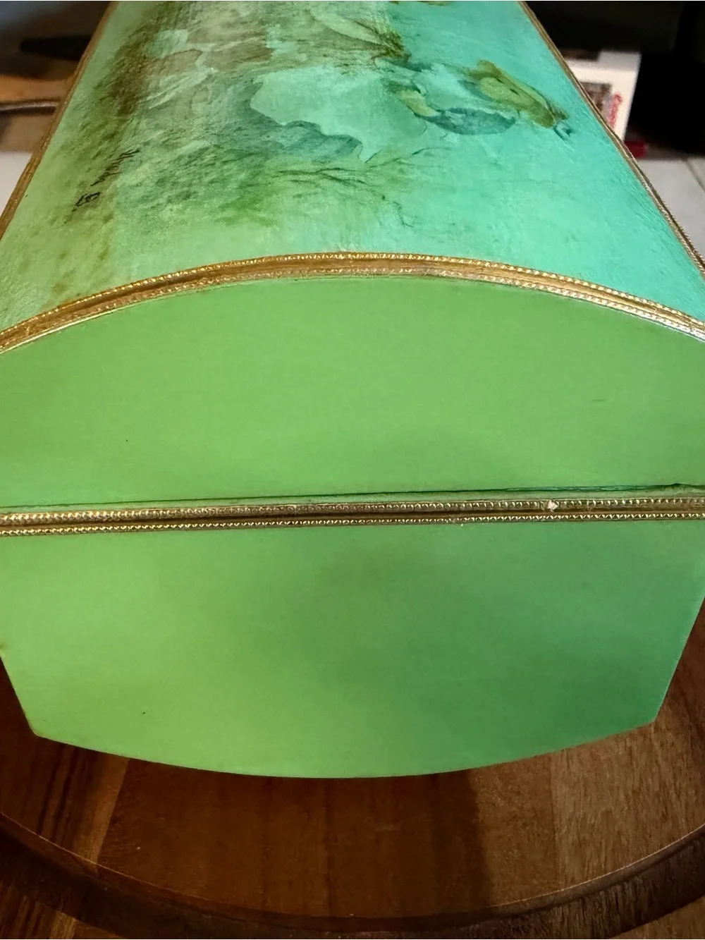 Vintage Green Dome Top Children Gardening Chest Box Signed Theda B.